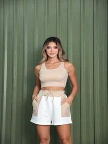 Women Two-Piece Outfits - 杏色 - 查看 4