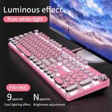 YINDIAO Pink Mechanical Keyboard With Blue Switch, Wired 104 Key Punk Style Keyboard For Gaming On Laptops Desktops