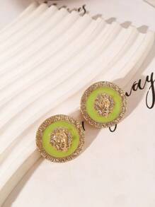 1對時尚高尚的獅頭風格耳環,鋅合金和滴油風格禮物,適用於女士的日常穿著