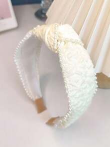 1pc Girls' High Crown Headband With Pearl & Bow & Ruffle Decor For Princess Look