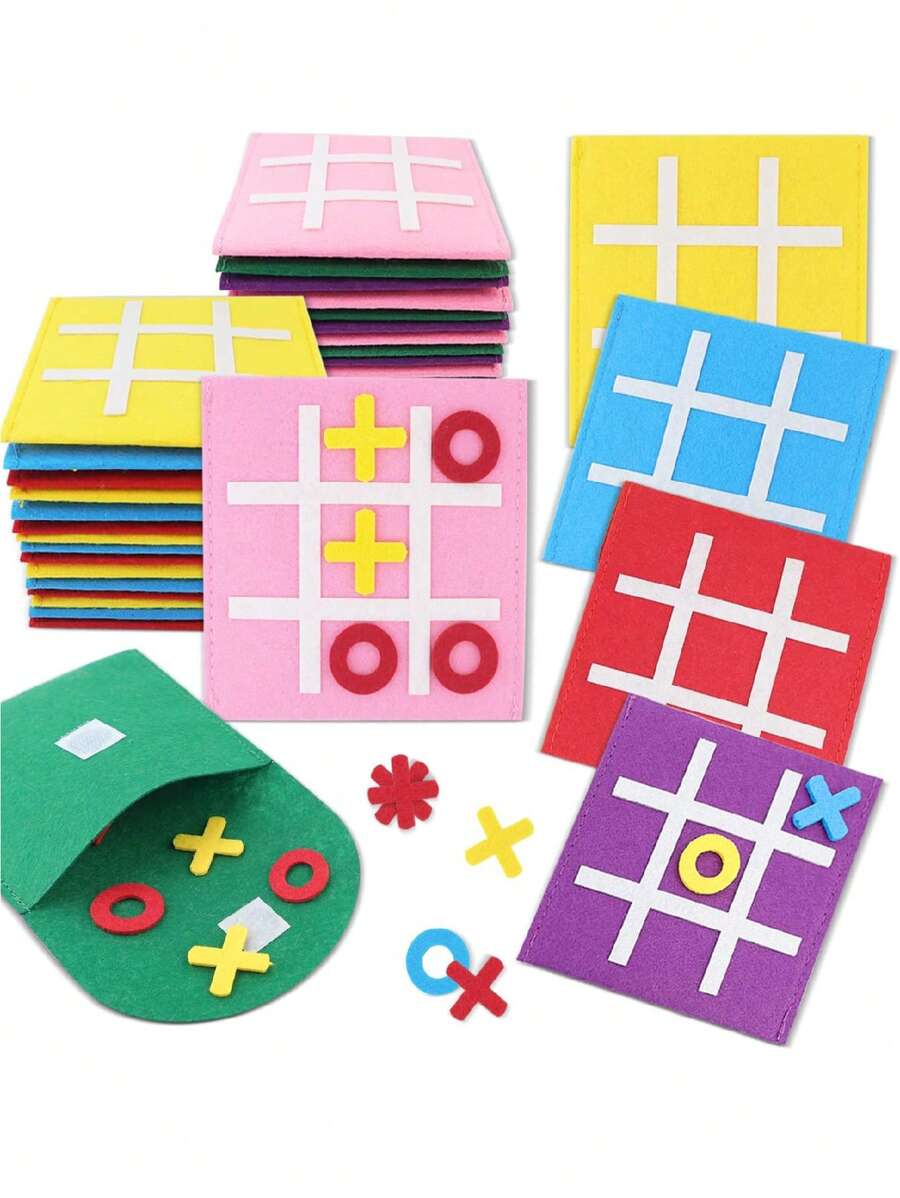 4件/8件/16件井字棋棋盘游戏，随机多色家庭策略棋盘游戏，毛毡迷你九宫格，生日派对旅行礼物，适合礼品袋填充，带信封的礼物，易于存放和收纳，奖品 - 彩色 - 查看 1