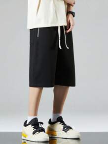 男士夏季休閒寬鬆直筒七分褲時尚百搭運動休閒褲 - 黑色 - 查看 2