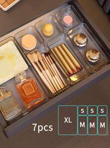 1pc/5pcs Makeup Organizer With Drawers, Stackable Transparent Perfume Organizer, Vanity Storage Box For Makeup Brush, Stationery, Lipstick, Powder Puff, Medicine Rack, School Supplies And Dormitory Supplies Collection Box - Clear - View 4