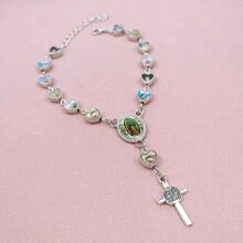 1 件优雅心形手链，圣母玛利亚吊坠洗礼手链，基督教女性情人节礼物 - 心形 - 查看 6