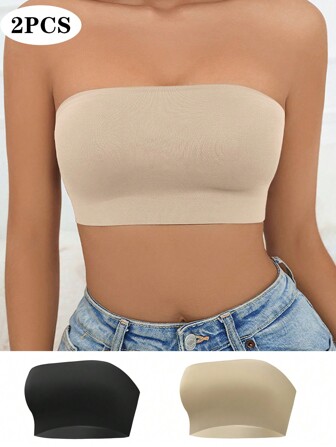 2 件装女士无肩带胸罩无缝隐形胸罩抹胸无垫美背透气无线婚礼胸罩聚拢胸罩性感女式内衣