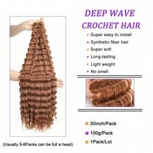 1/6Packs Ocean Wave Crochet Hair ,30Inch Brown Deep Wave Braiding Hair For Women Synthetic Curly Crochet Hair Extensions Wavy Braiding Hair Bohemian Crochet Braids(30#) - Brown - View 2