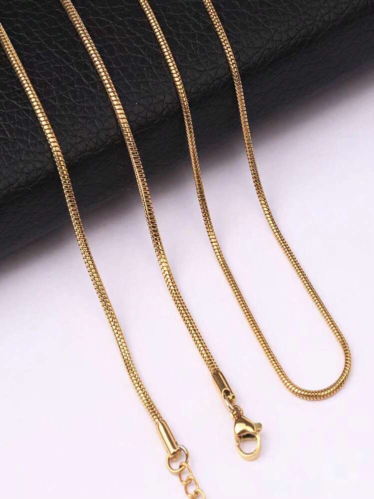 1pc Fashionable Alluring Gold Stainless Steel Round Snake Chain Necklace. Durable, Corrosion-Resistant, Easy To Maintain. Stylish Women's Necklace, Suitable As A Gift For Christmas, Valentine's Day And Mother's Day. - Gold - View 5
