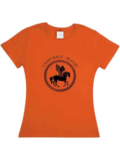 Playera de Dama Campamento mestizo MD2 Slogan estampado mitologia griega pegaso algodon manga corta Corte Slim Fit reducido