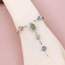 1 件优雅心形手链，圣母玛利亚吊坠洗礼手链，基督教女性情人节礼物 - 心形 - 查看 3