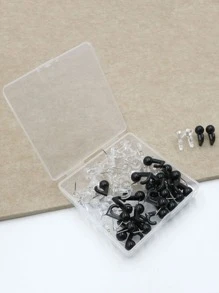 1box 50pcs Creative Hooks Thumbtacks Plastic Push Pins For Felt Board, Soft Wood Board, Photo Wall, Transparent Black - Black and White - View 7