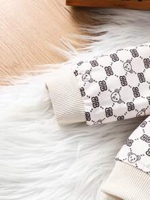 H HIBOBI 2pcs/Set Baby Boy Spring & Autumn Long Sleeve Fleece Zipper Jacket And Pants Set With Bear Print - Khaki - View 4