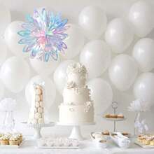 1PCX9" Iridescent Flower Ball Ornament Hanging Decoration, Foil Ceiling Decorative Hanging Ornaments For Christmas Bridal Shower Wedding Birthday Frozen Theme Party Fairy Princess Rainbow Show Decoration Memard Party