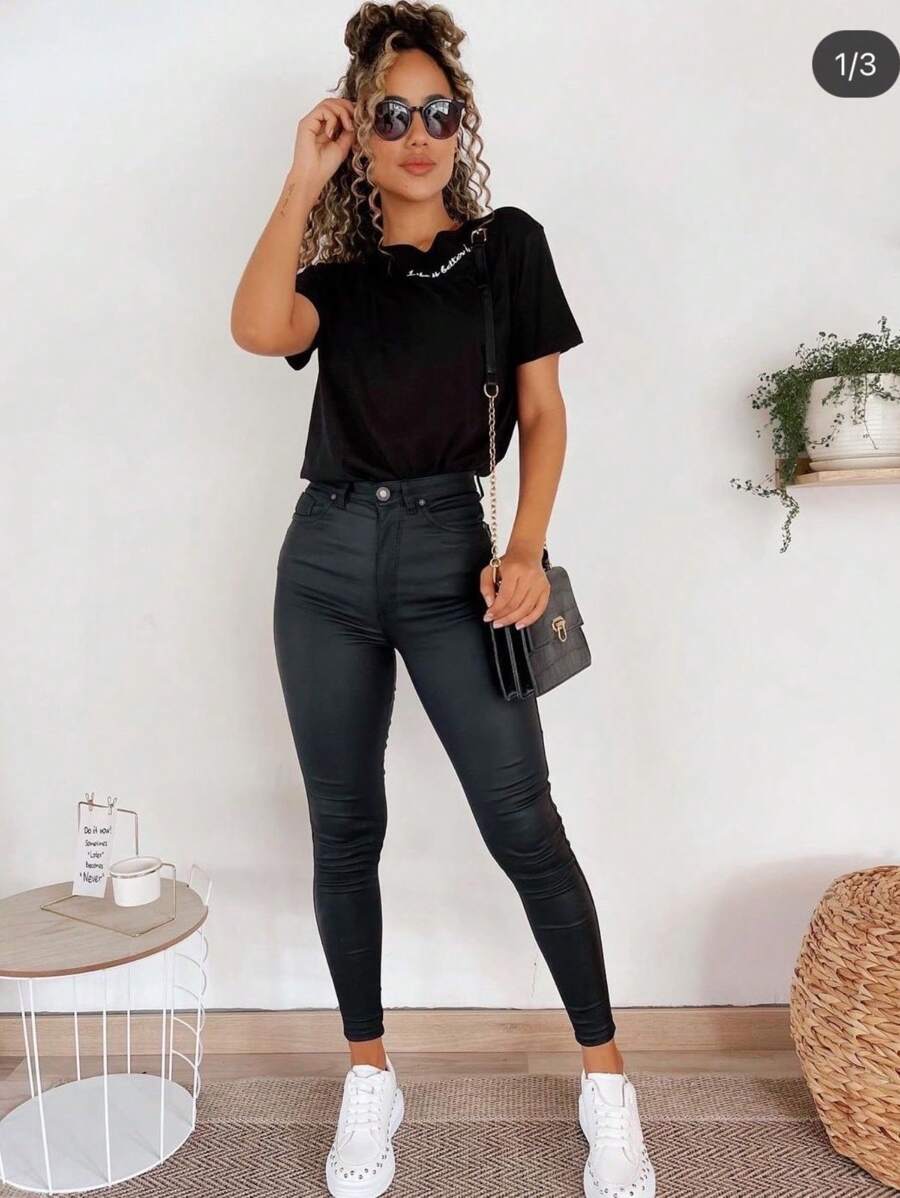 Pantalon de vinipiel - Negro - Ver 1