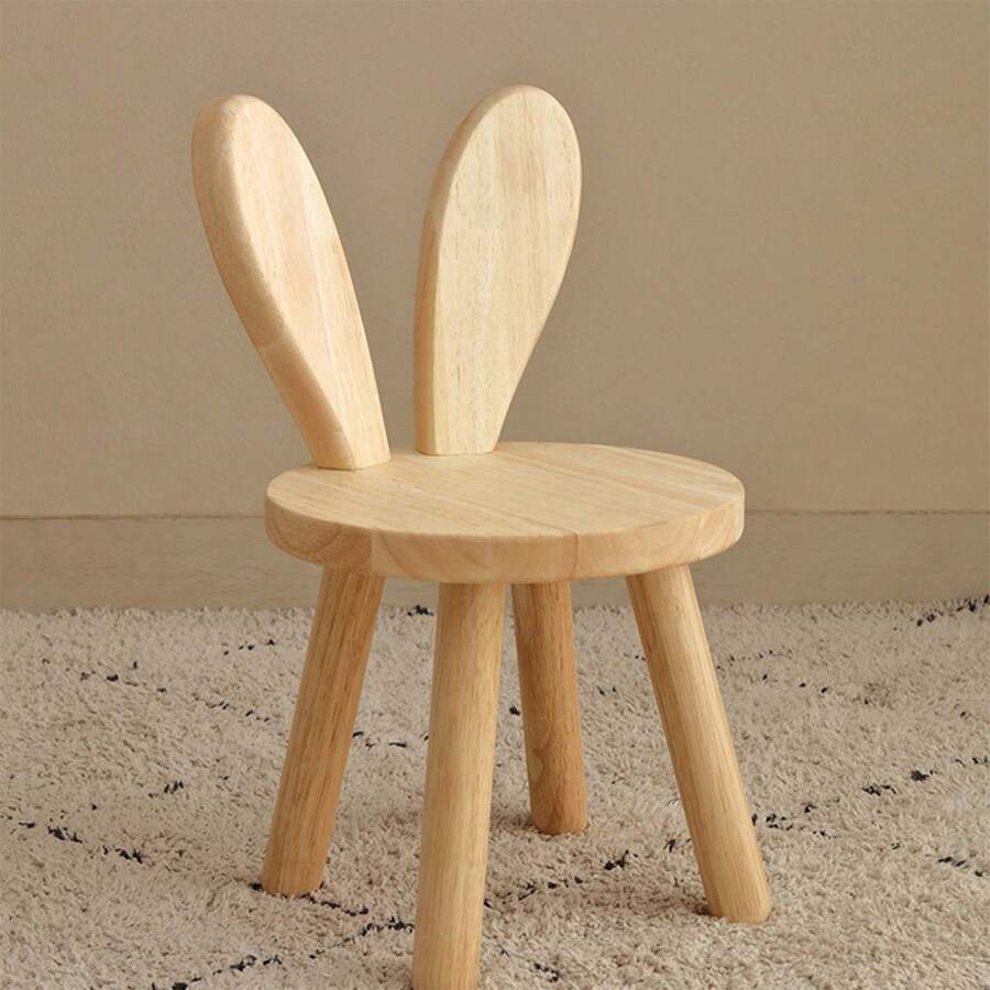 1pc Wooden Stool With Backrest For Children, Suitable For Small Table, Bench, Tea Table, Shoe Changing Stool, Household - Ginger - View 1