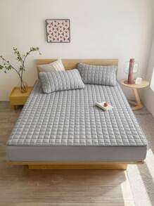 1pc Quilted Fitted Sheet, Bedding, Fitted Sheet, Mattress Cover, Fitted Sheet, Soft & Comfortable Bedroom Bedding, Skin-Friendly Sheet, Full Coverage, Solid Color Mattress Protector, Arched Grid Design, Suitable For Twin, Full, Queen, King Size Beds, Home Textile, Independence Day Bedding, Bedding Gift, Machine Washable - Grey - View 7