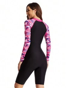 One-Piece Women Long-Sleeved Surfing Suit/ Swimsuit, Fashionable And Slim-Fit For Hot Springs Surfing Summer - Black - View 5