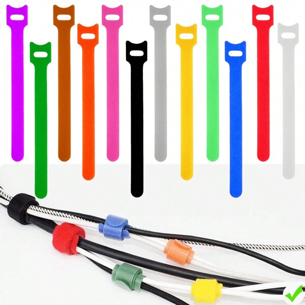12/60/120 Pièces Attaches-câbles De Fixation Réutilisables En 12 Couleurs, Organisateur De Cordes Auto-adhésives Pour La Gestion Des Câbles De Souris Pc, Regroupement Et Rangement Des Fils