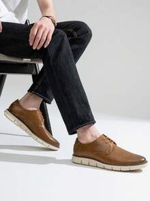 SHOESMALL Men's Oxford Casual Shoes Retro Non-Slip Classic Comfortable Casual Dress Shoes For Men - AMY9053-nâu - Xem 3
