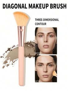 1支斜角轮廓刷，柔软化妆工具，适合初学者，可用于腮红、修容、粉底、遮瑕、腮红、轮廓修饰、修容、散粉等多种用途。 - 杏色 - 查看 2