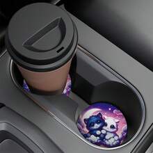 2入組紫色可愛貓咪設計橡膠車用杯墊,創意印花杯墊,男女通用水杯存放,汽車內部裝飾 - 彩色 - 查看 8