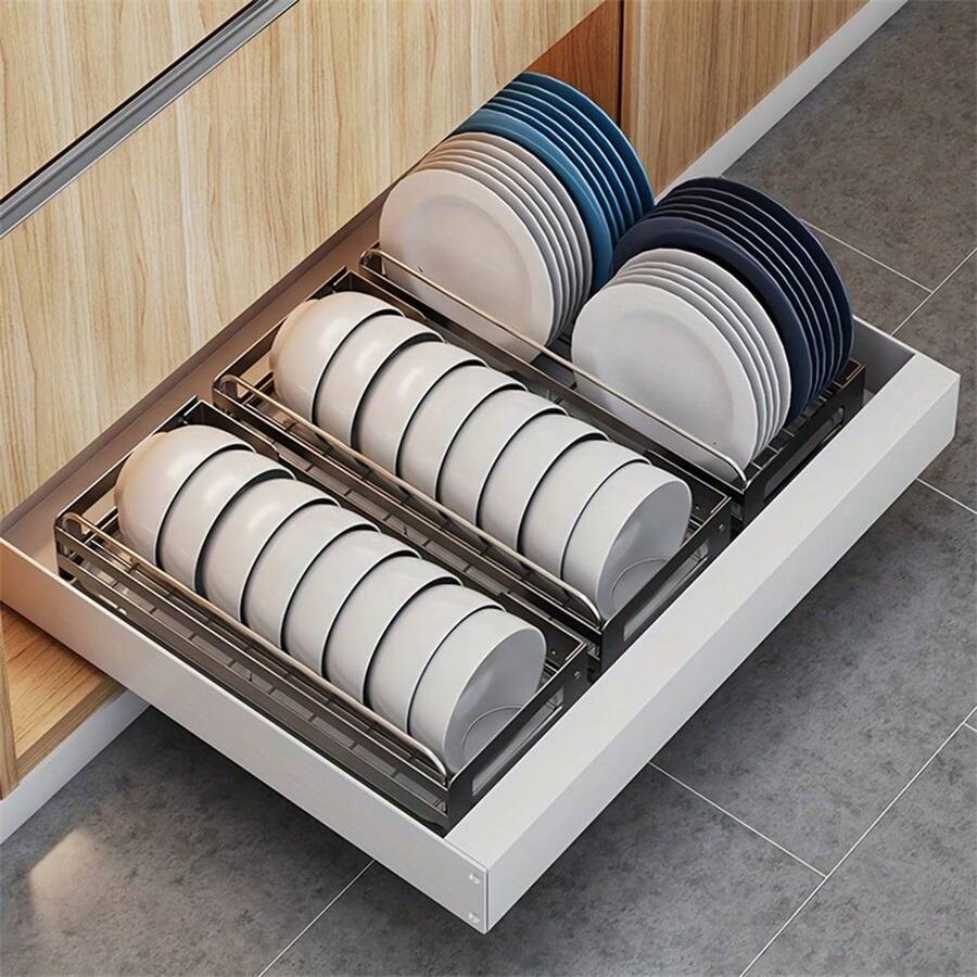 1pc Pull Out Drawers For Cabinets, Installation-Free, Metal Cabinet Drawer Pull Basket Storage Rack, Kitchen Storage For Seasoning Dishes, Pull-Out Storage Box Suitable For Sink - White - View 1