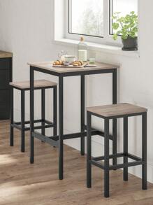 VASAGLE Mesa de Bar, Mesa Alta Cuadrada, Marco de Acero Resistente, 60 x 60 x 90 cm, Fácil de Montar, para Sala de Estar, Cocina, Estilo Industrial, Greige y Negro/Blanco Rústico y Negro/Beige Roble y Blanco Clásico/Negro Ébano y Negro - Gris - Ver 1