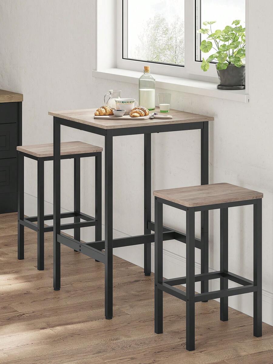 VASAGLE Mesa de Bar, Mesa Alta Cuadrada, Marco de Acero Resistente, 60 x 60 x 90 cm, Fácil de Montar, para Sala de Estar, Cocina, Estilo Industrial, Greige y Negro/Blanco Rústico y Negro/Beige Roble y Blanco Clásico/Negro Ébano y Negro - Gris - Ver 1