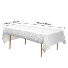 قطعة واحدة من الطاولة البيضاء والنقاط الفضية القابلة للتخلص منها، غطاء طاولة الحفلات المستطيل لعيد الميلاد والتخرج والمطعم وحفلات الزفاف والأعراس وحفلات الشاي في الحديقة