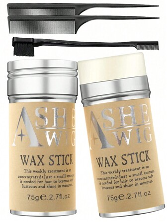 4 件/套发蜡棒造型梳套装 - 1 件不油腻发蜡棒，用于假发和头发的边缘控制，1 件用于梳理发际线的发刷，2 件用于造型的尾梳