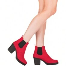 Women's Chelsea Boots Chunky Heel Ankle Boots Round Toe High Heel Ankle Booties - Red - View 5
