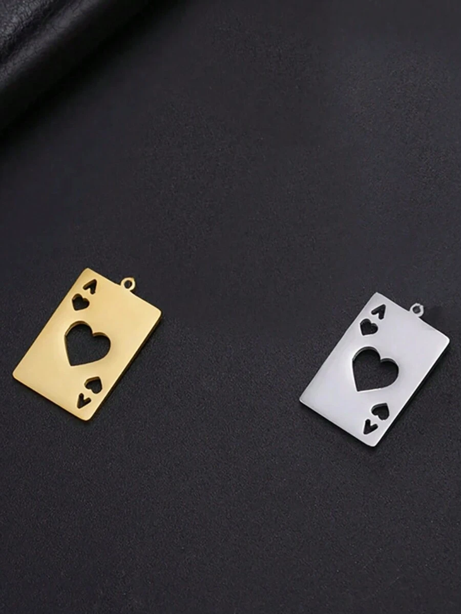 1pc Stainless Steel Lucky Poker Charm For Diy Keychain, Necklace, Bracelet Making - Fashion Series - View 1