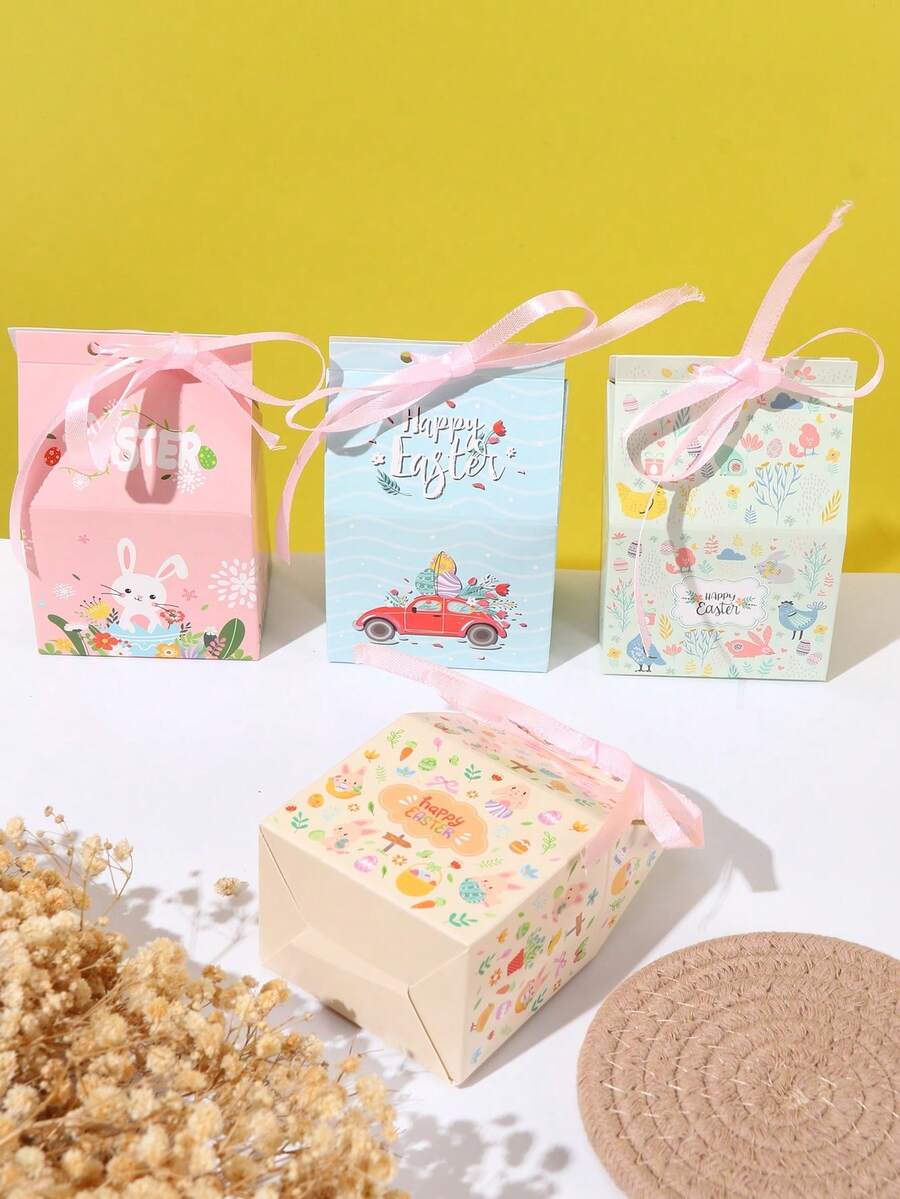 12pcs Creative Easter Bunny Gift Packaging Box Mixed Color Egg Candy Box Wedding Party Gift Bags - Multicolor - View 1