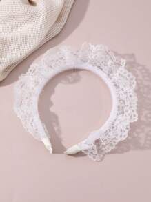 1pc White Lace Headband For Girls Daily Decoration - White - View 3