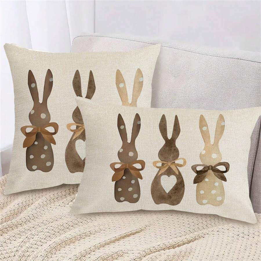 1入組復活節掛墊,圓點愛心兔子蝴蝶結裝飾靠墊套,適用於客廳沙發臥室床墊,不包含靠墊 - 卡其色 - 查看 1
