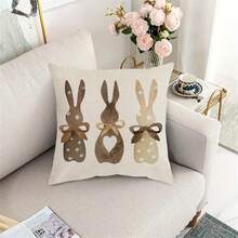 1入組復活節掛墊,圓點愛心兔子蝴蝶結裝飾靠墊套,適用於客廳沙發臥室床墊,不包含靠墊 - 卡其色 - 查看 6