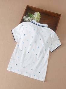 Tween Boy's Collared College Style Letter Printed Short Sleeve Polo Shirt, Summer - White - View 2