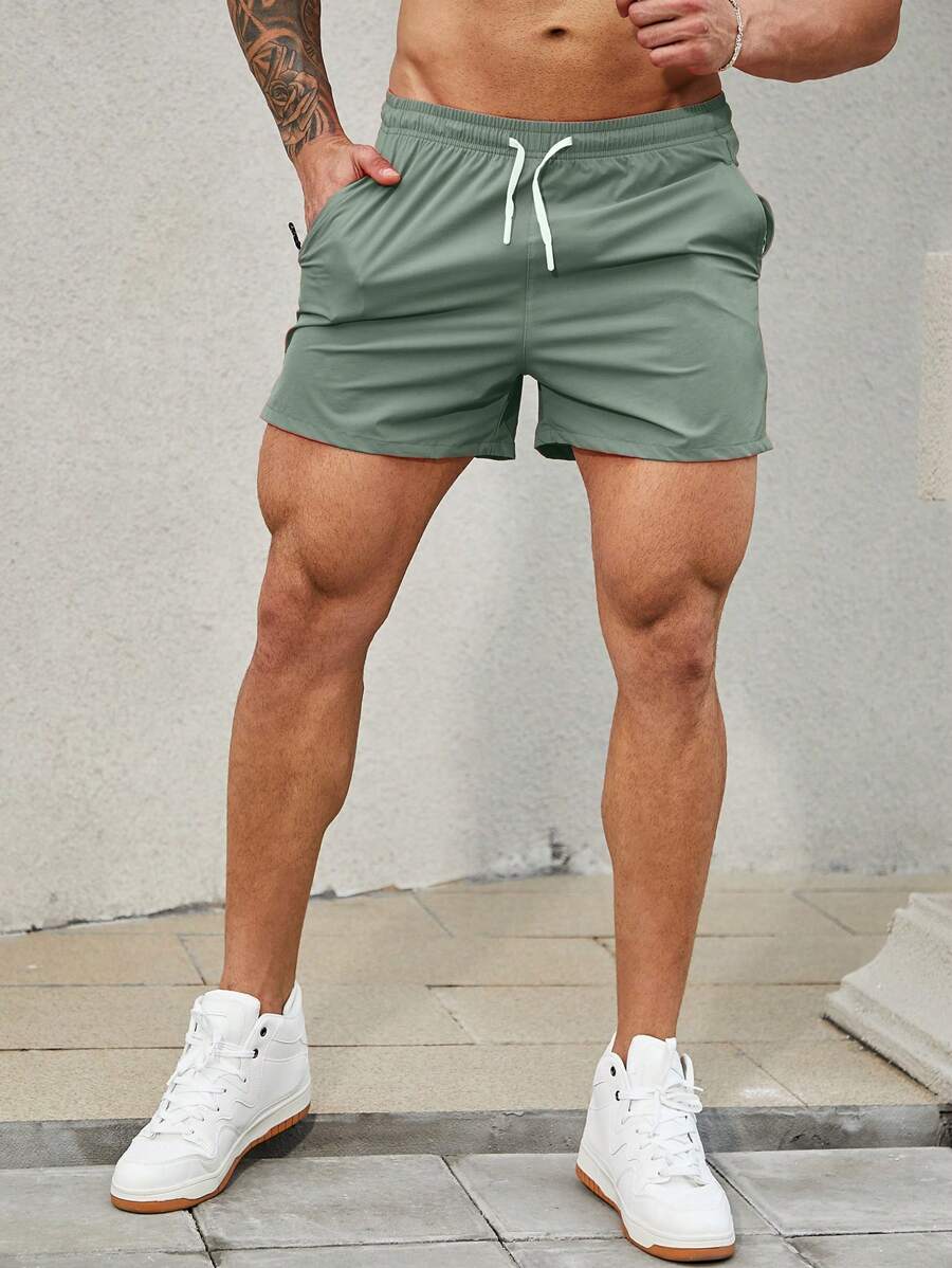 1 件男友风格男士休闲运动速干 3/4 跑步短裤（绿色）