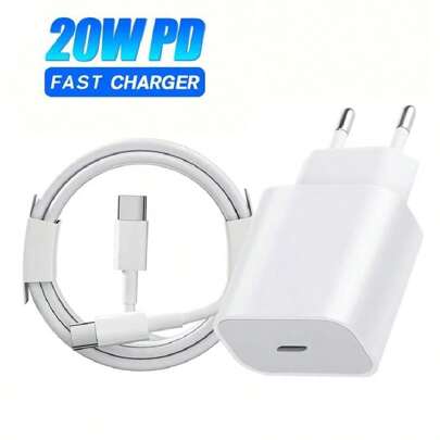 20W PD Fast Charging Wall Adapter Set: 20W PD Fast Charging Wall Adapter + 3.3ft/100cm High-Efficiency Data Transfer Fast Charging Cable, Compatible With IPhone 17 Pro Max/17 Pro/17 Plus/17/16/15, Galaxy S25/S24/S23/S22/S21/S20 Ultra Plus Series, High-Efficiency Adapter Set