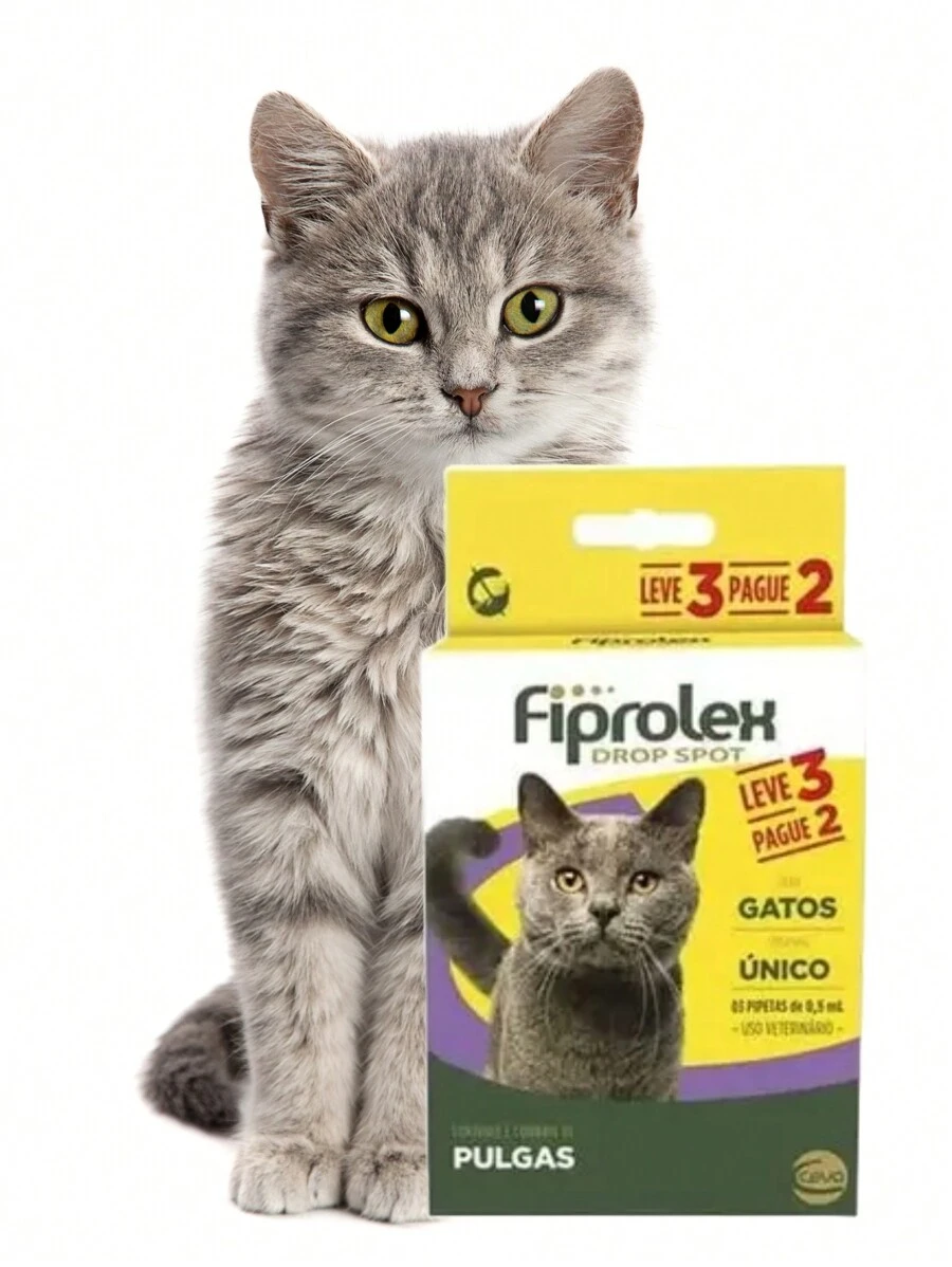 Kit com 3 unidades Antipulgas Ceva Fiprolex Drop Spot para Gatos de 0,5 mL