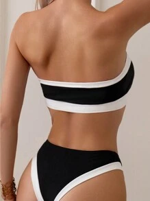 Conjunto de bikini de verano con combinación de blanco y negro para mujer - Blanco y Negro - Ver 3