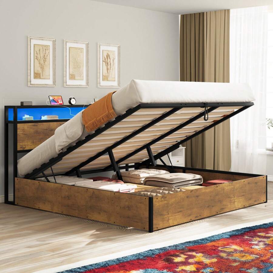 YITAHOME King Size LiftStorage Bed SpaceSaving Design With LEDLit