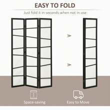 HOMCOM 3 Panel Room Divider, Wooden Folding Privacy Screen, Freestanding Wall Partition Separator For Bedroom, White - White - View 6
