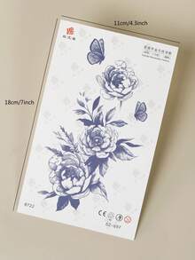 1入組帶有花紋的藍色草本半永久性紋身貼紙（可持續7-14天,不褪色,不閃爍）,適用於手臂、手腕、身體、果汁吧。 - 藍色 - 查看 8