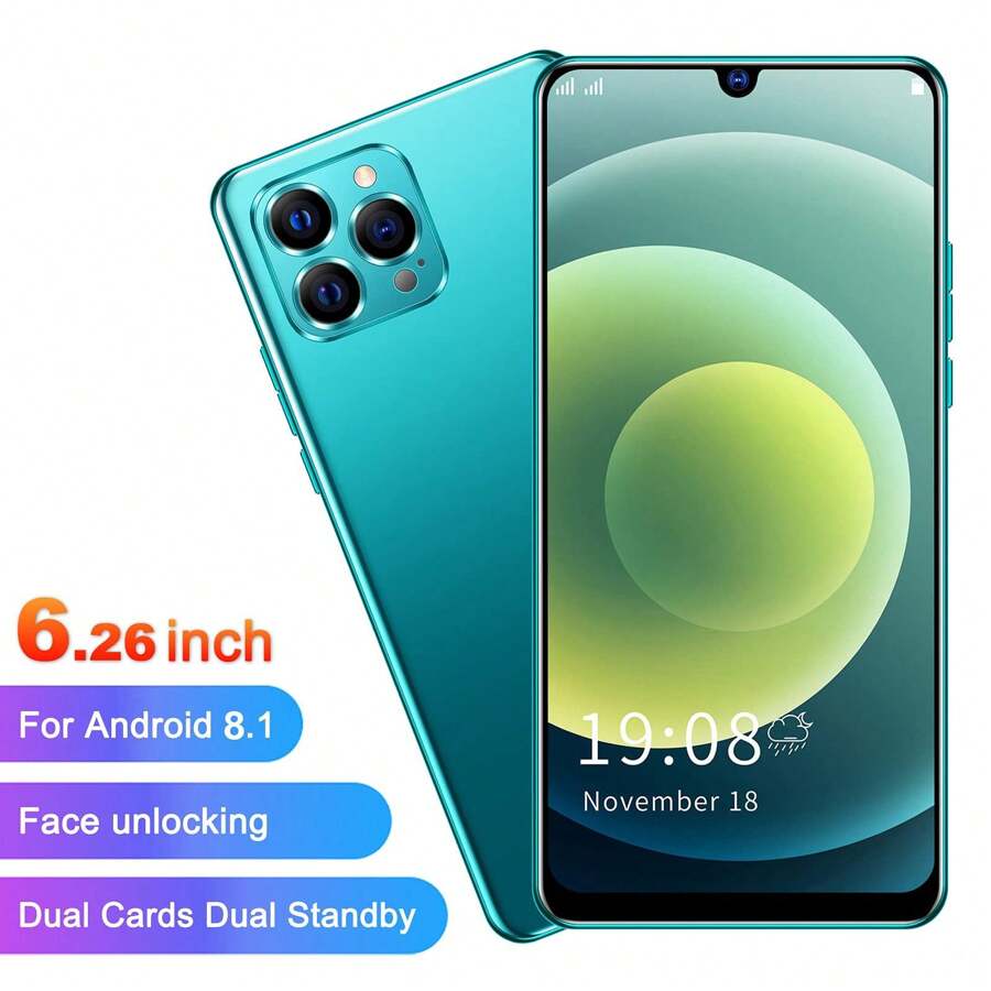 iPhone Celular Desbloqueado,iPhone 11 Desbloqueado U Landvo Ip12 Pro+ 6.26In Pantalla Reconocimiento Facial Tarjeta Dual Dual Standby Smart Phone 1+8Gb - Verde - Ver 1
