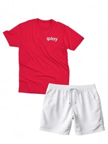 Men T-Shirt Co-Ords - 紅色 - 查看 2