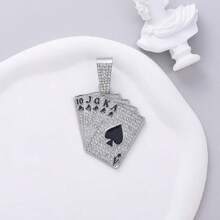 Collar con abalorio de naipes de diamantes de imitación para hombre, cadena cubana de estilo Punk Hip Pop, para regalo de joyería y fiesta - Plateado - Ver 16