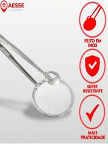 Escumadeira Para Frituras Com Pegador Aço Inox Utensílio Cozinha Em Casa - Cinza - Visão 8