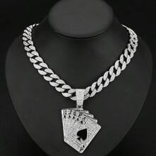 Collar con abalorio de naipes de diamantes de imitación para hombre, cadena cubana de estilo Punk Hip Pop, para regalo de joyería y fiesta - Plateado - Ver 15