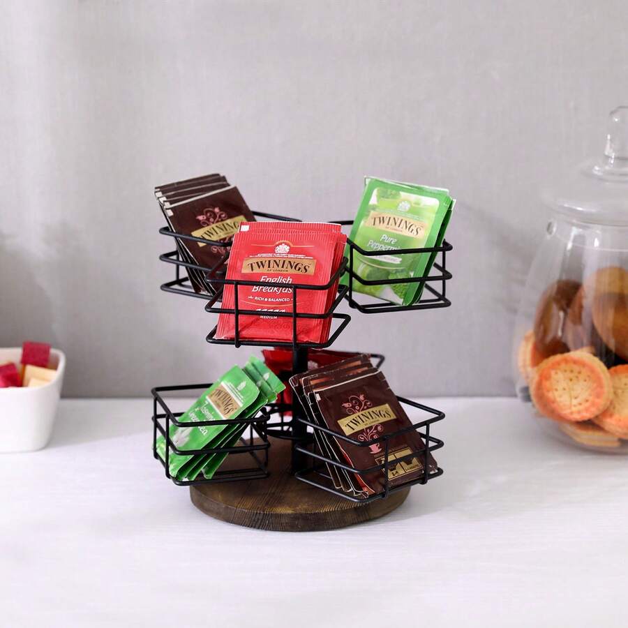 MyGift Brown Wood With Black Metal Wire Tea Bag Holder, Kitchen 6 ...
