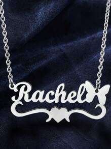 Dây chuyền mặt trái tim và bướm tùy chỉnh, món quà hoàn hảo cho ngày lễ tình nhân, gia đình, bạn bè hoặc sinh nhật (tự làm) Valentine - Bạc - Xem 1